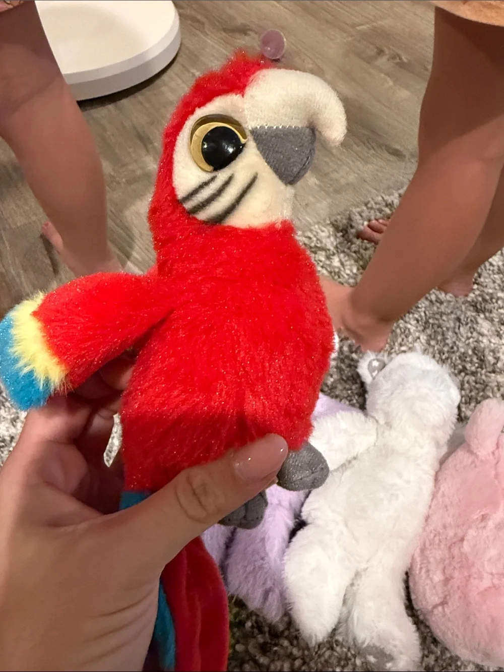 Set of 4 Small Plush Toys - Parrot, Purple Koala, White Bear, Pink Pig